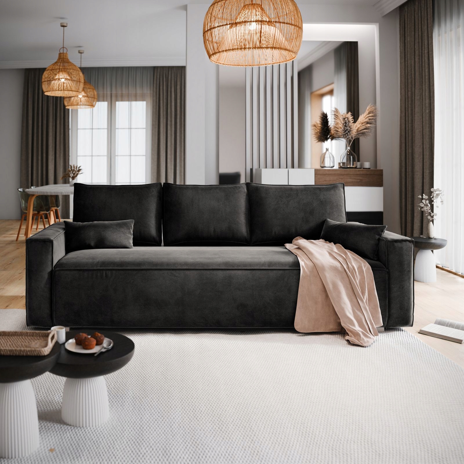 Velurová pohovka Alatri módní obývací pokoj Rozkládací kontejner S Funkcí Spaní