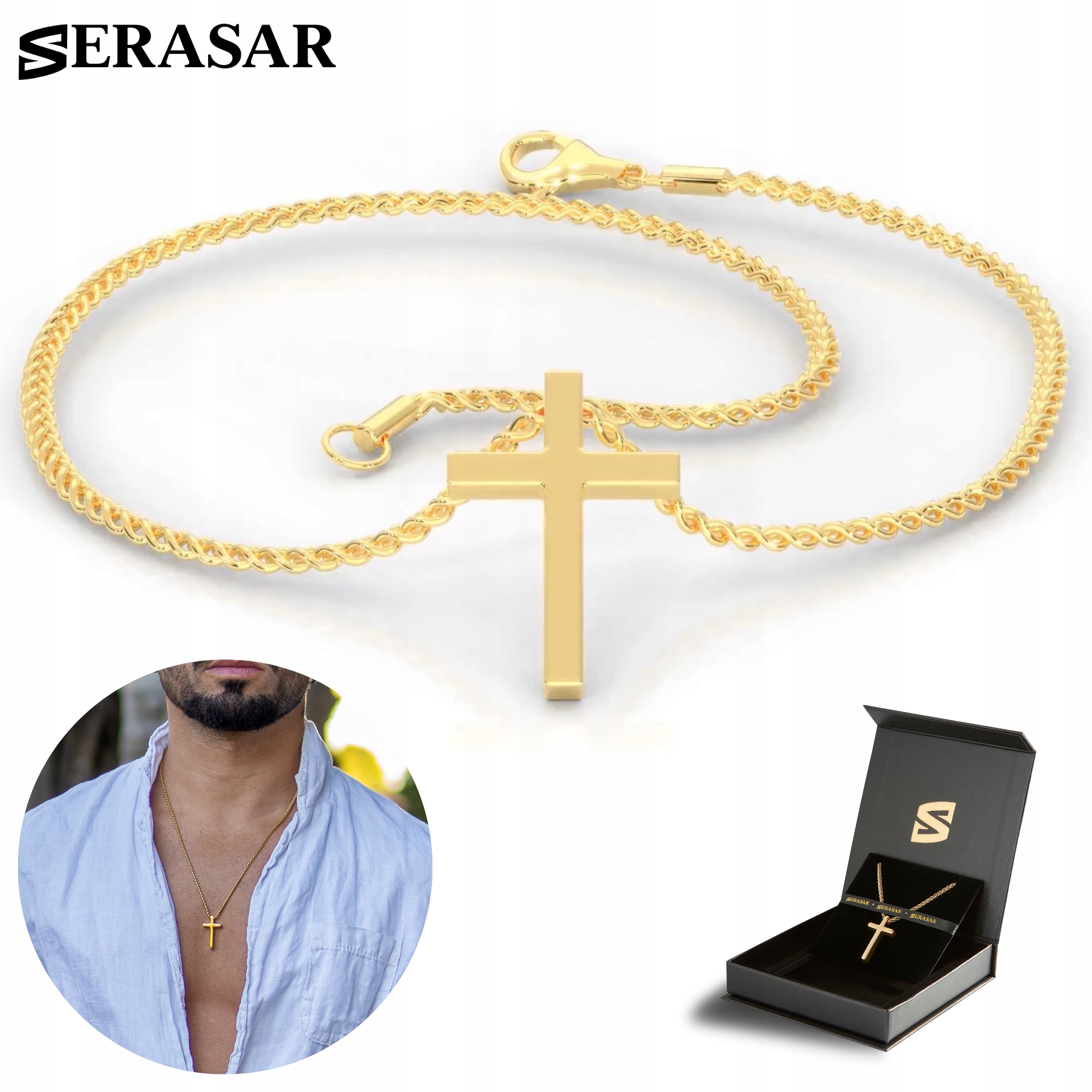 Serasar, pánský náhrdelník z z nerezové oceli [Lord] zlato 50 cm