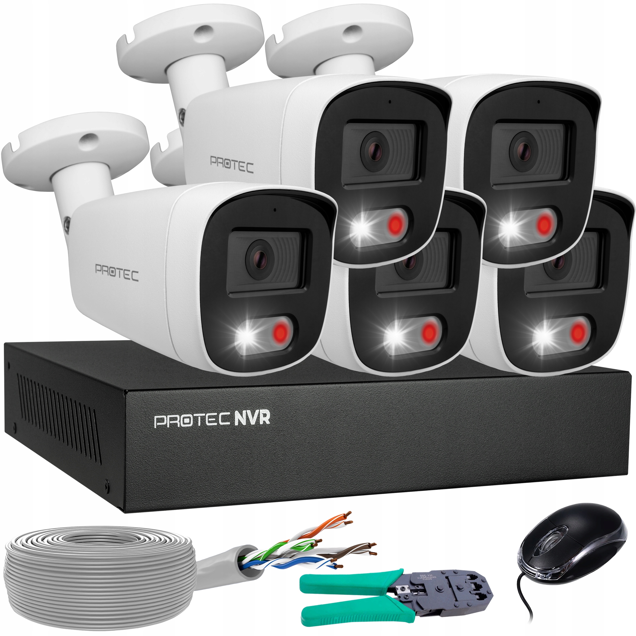 Monitorovací sada 5 kamer Ip PoE Full color detekce lidí 5Mpx bez hdd