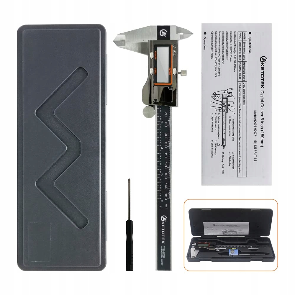KETOTEK Suwmiarka Cyfrowa IP54 Wodoodporna Stalowa 150mm LCD Wyświetlacz — miniatura 6