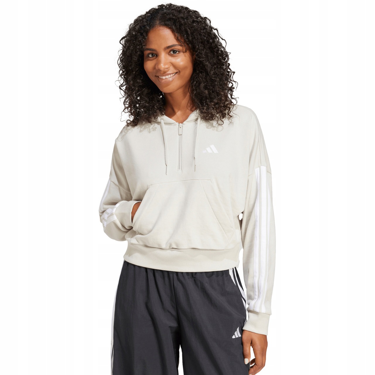 Bluza damska adidas Essentials 3-Stripes French Terry Quarter-Zip Hoodie be