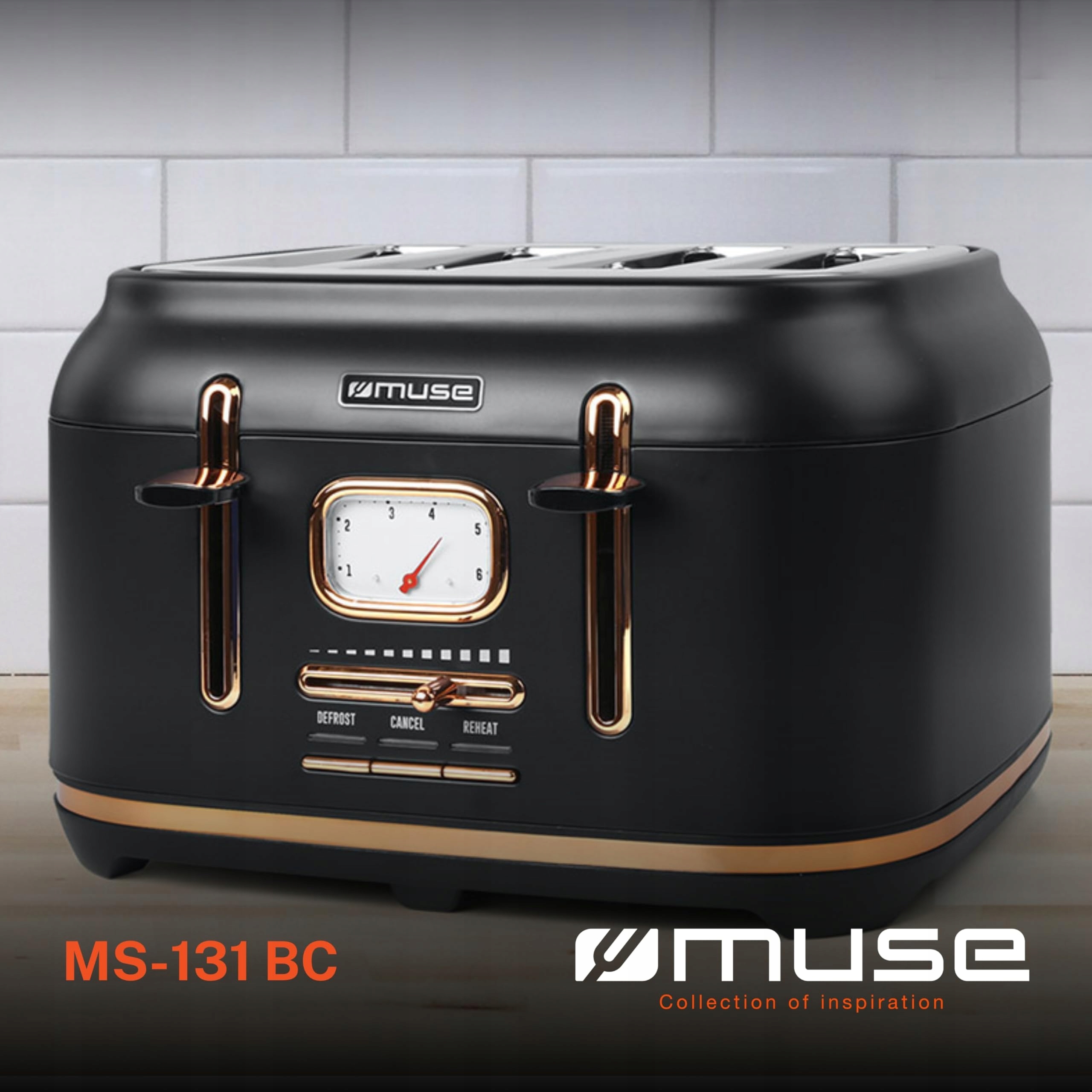 MUSE Toster Retro Czarny Stalowy 4 Kromki 6 Stopni Vintage Kratka — miniatura 3