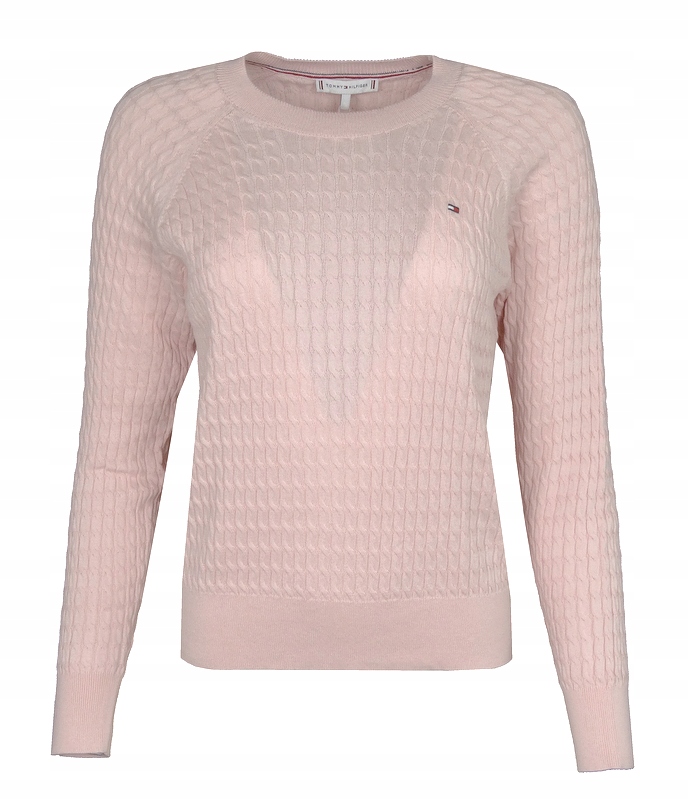 Tommy Hilfiger dámský svetr, bavlněný, copánkový, růžový, XXL