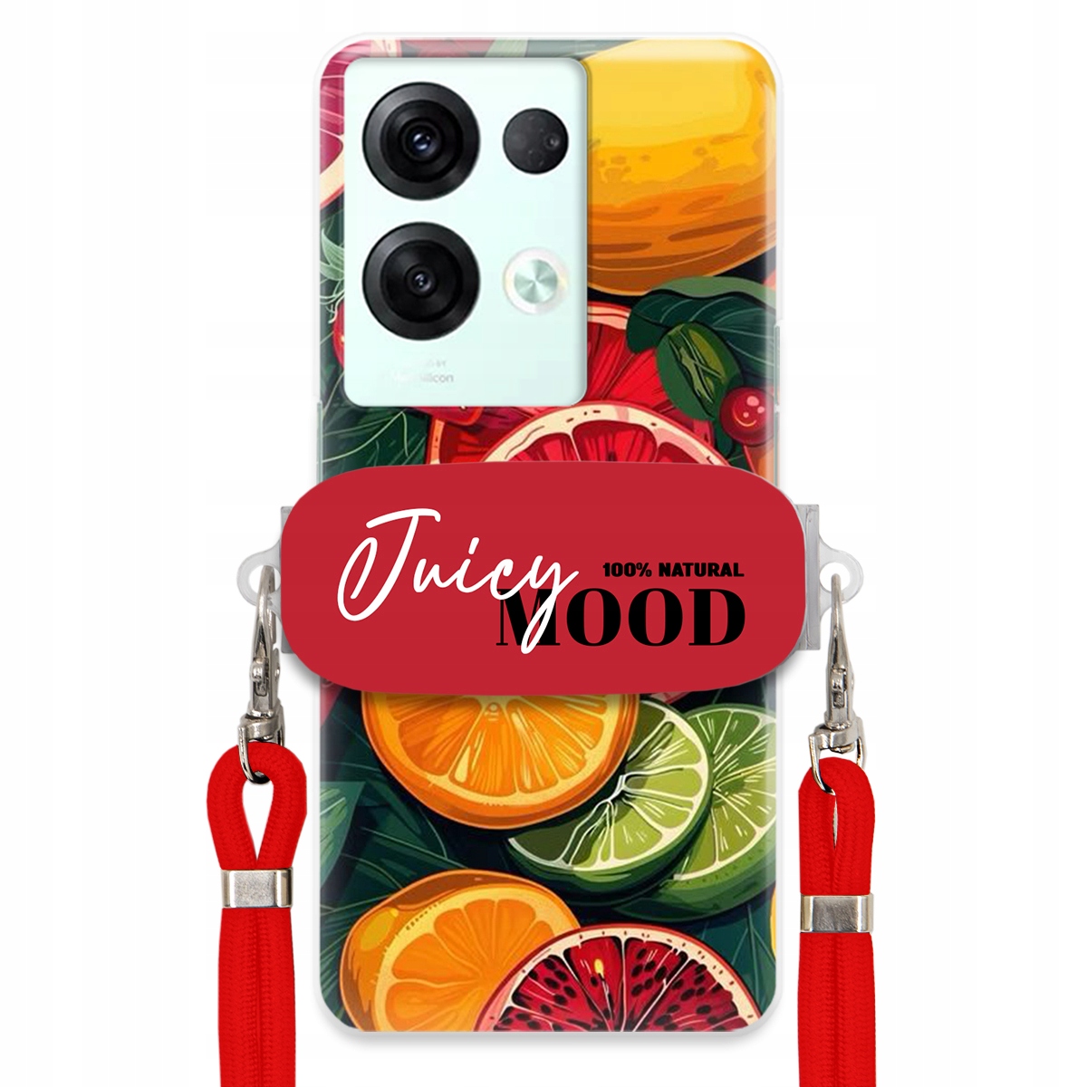 Puzdro pre Oppo Reno 8 Pro Červené Crossbody vodítko držiak Juice Mood Ovocie