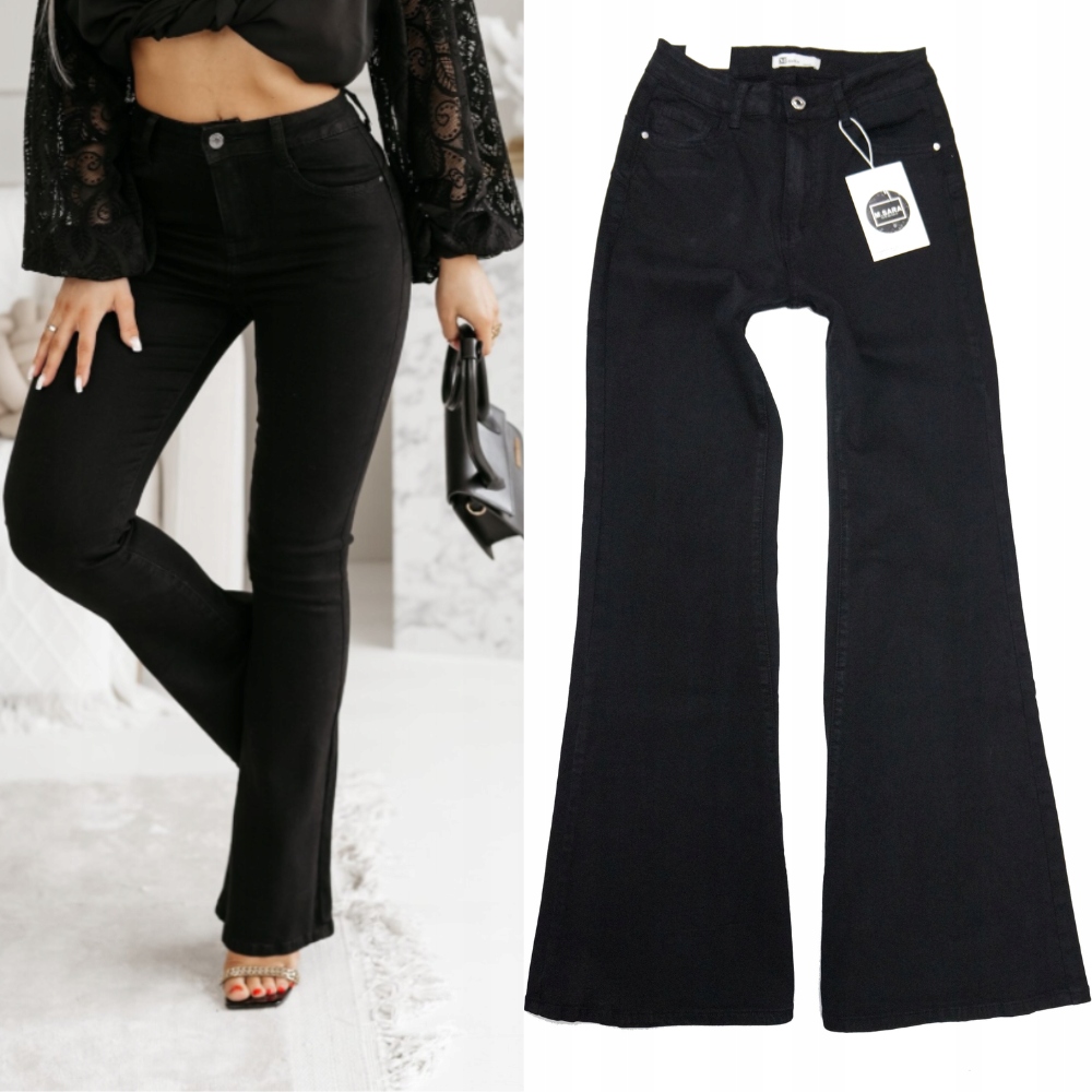 M.sara Dámské Zeštíhlující Zvony Džínové Kalhoty Černé Push Up 38 M