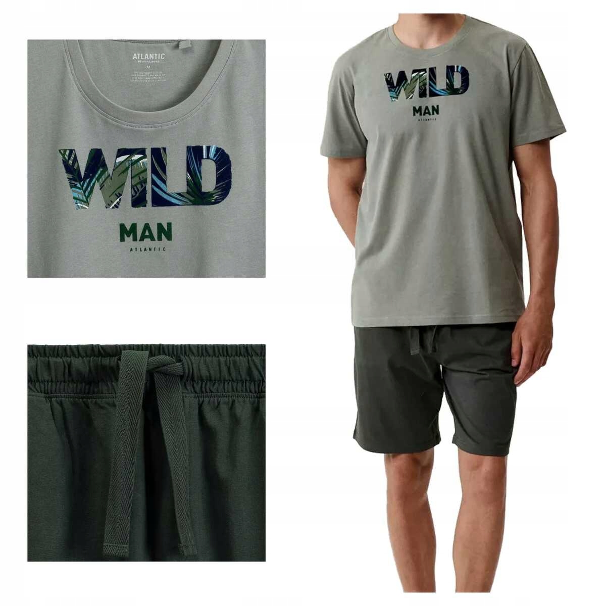 Atlantic Pánské bavlněné pyžamo s krátkým rukávem Nmp 396 zelené/khaki XL