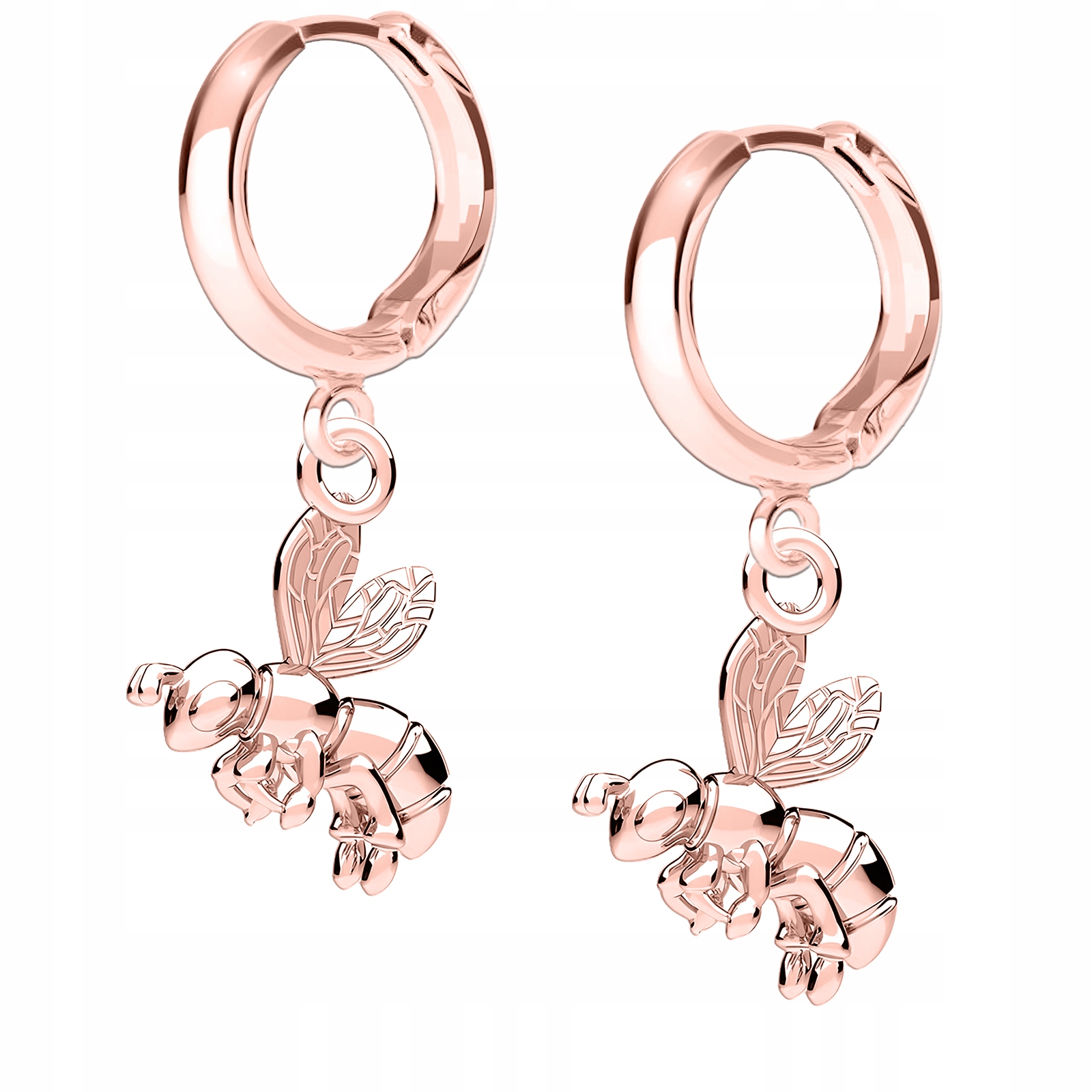 Růžové dámské Náušnice na patentku se včelkou, hmyz, včela, Stříbro 925