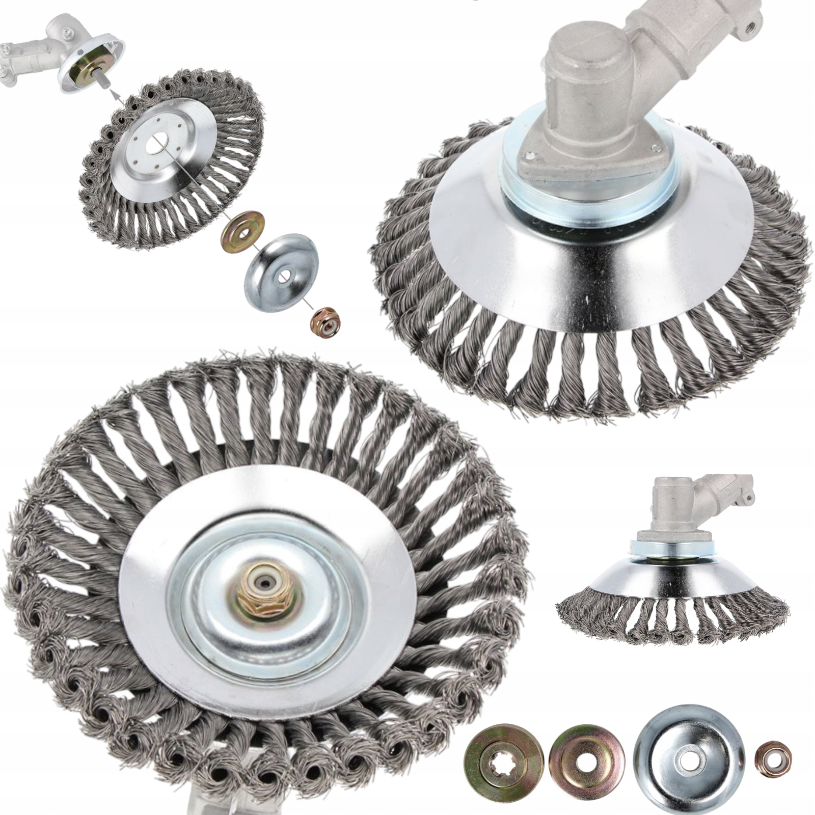 SZCZOTKA DRUCIANA 200MM TARCZA DO KOSY SPALINOWEJ + PODKŁADKI ZESTAW!!!