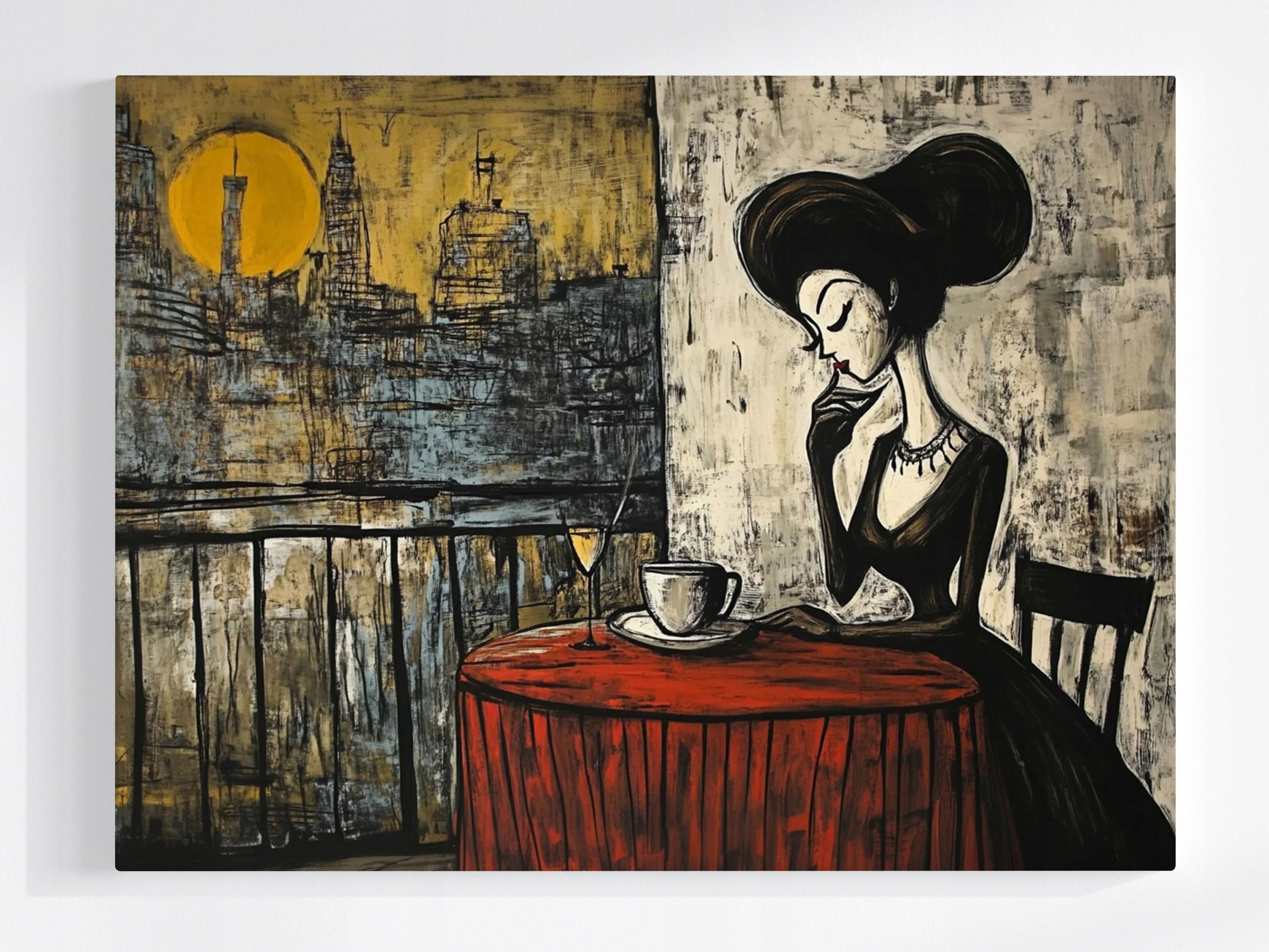 Obraz Na Plátně Canvas Město Balkon Terasa Žena Dáma Káva Víno 80x60