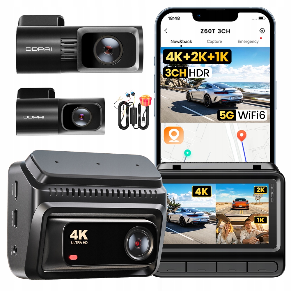 Kamera Automobilová Ddpai Z60T 4K Hdr Gps Přední Zadní Hardwire Kit