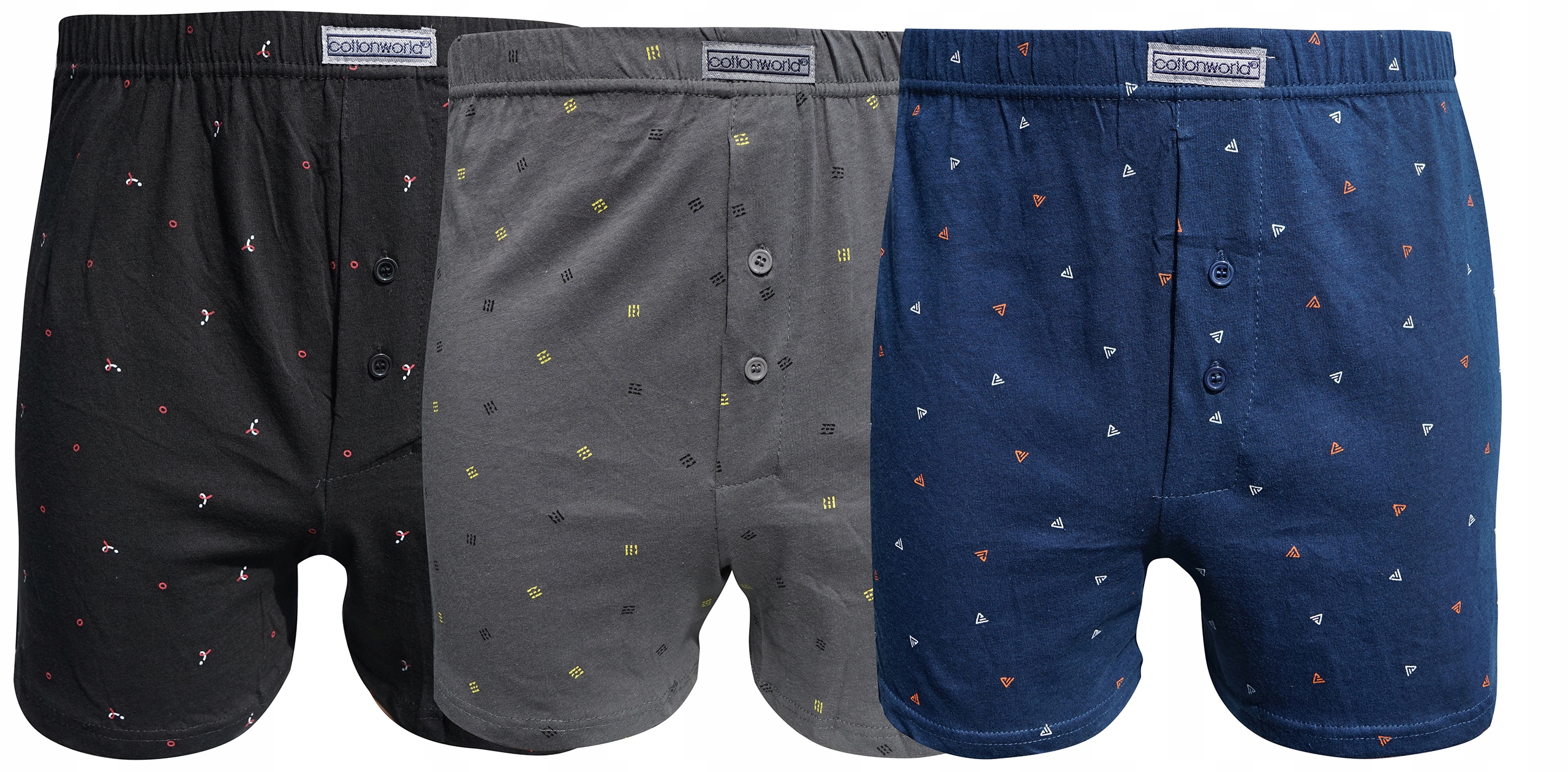 

3x Bokserki męskie luźne na guziki Cotton World