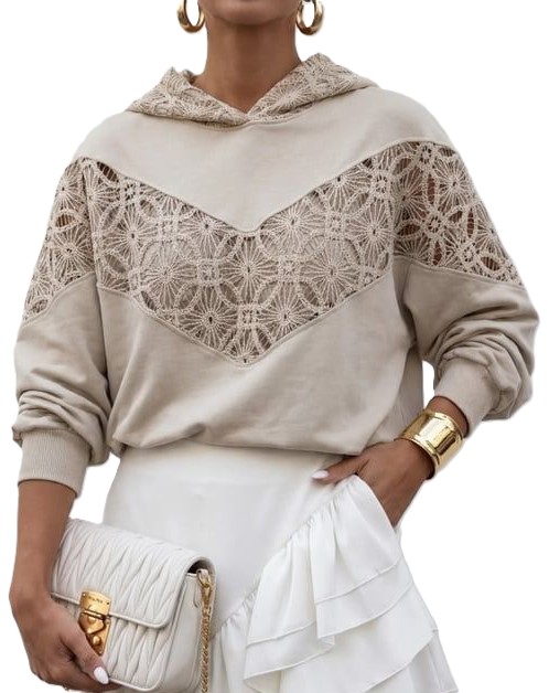 Cocomore Ažurová Tepláková Mikina s krajkou a kapucí Kapuce 36/S New