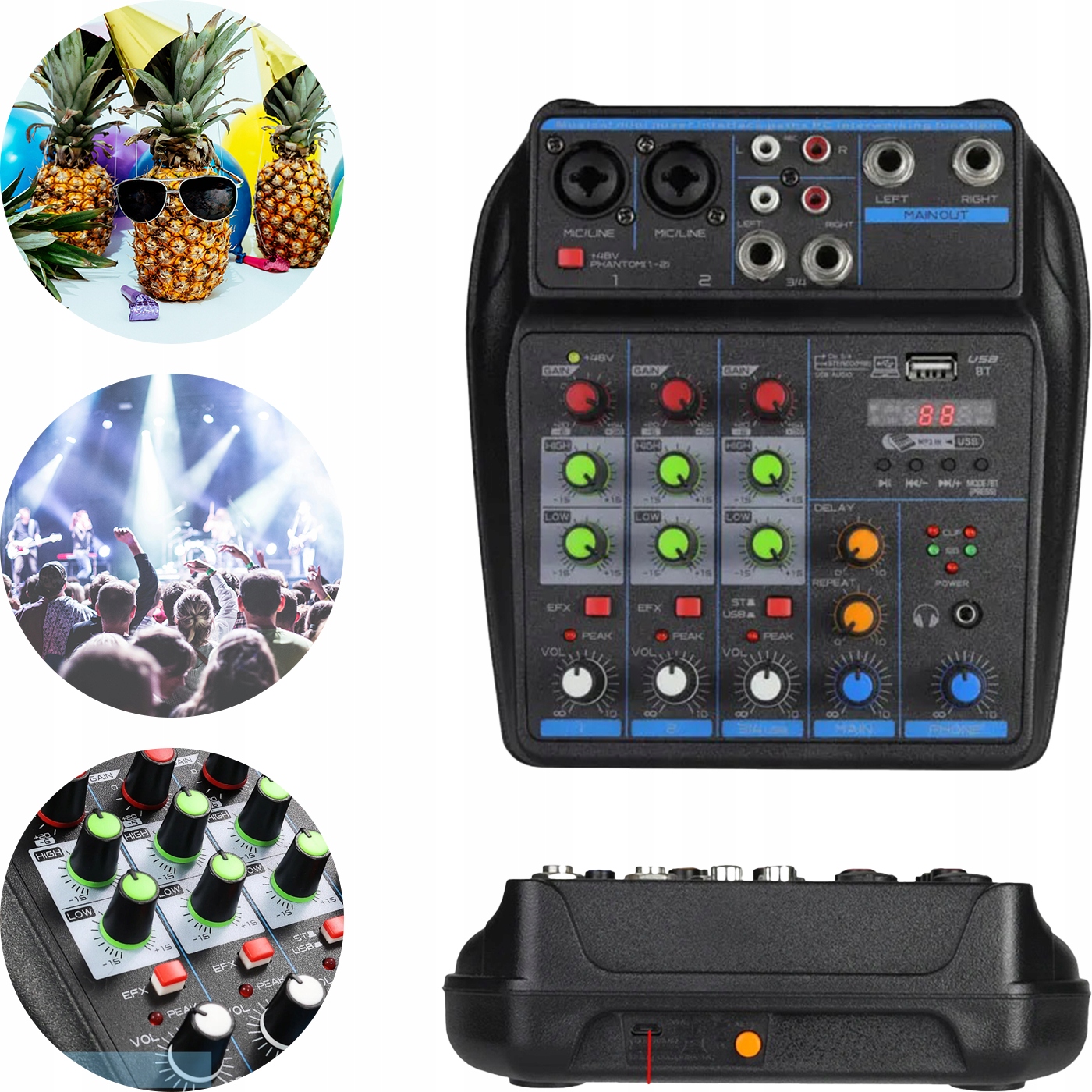 Audio Mixér Dj 4-KANÁLOVÝ Bluetooth, Konzola Na Mixovanie Karaoke Ozvučenia