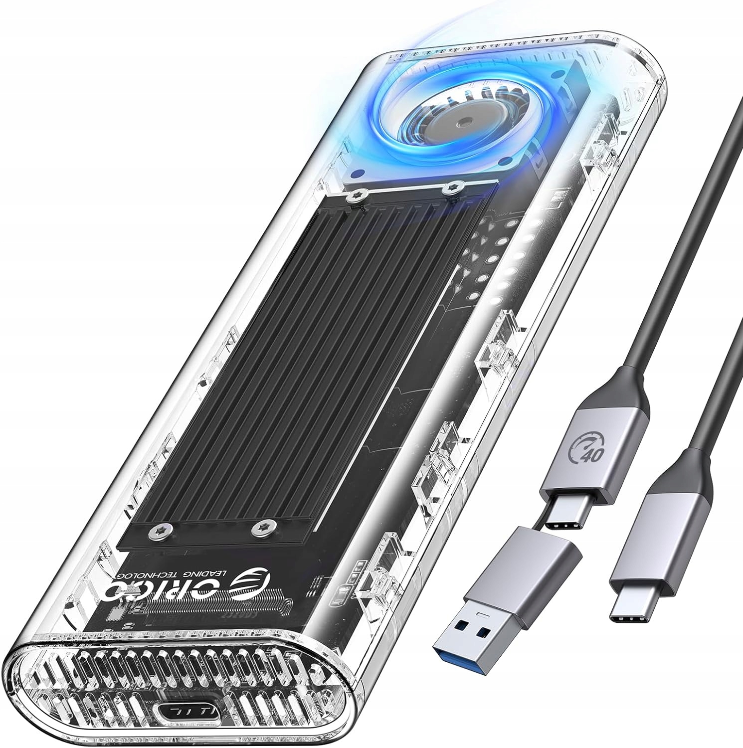 Orico TCM2-U4 Průhledná skříň USB4 40Gbps M.2 NVMe Ssd s ventilátorem
