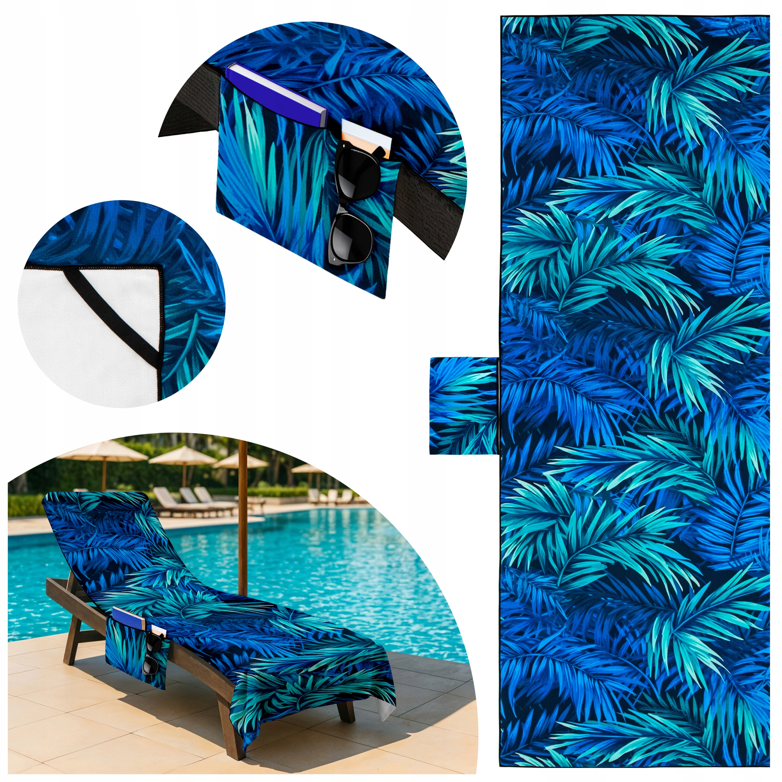 DUŻY RĘCZNIK PLAŻOWY KĄPIELOWY 75x210 CM XXL SZYBKOSCHNĄCY KIESZONKA GUMKI