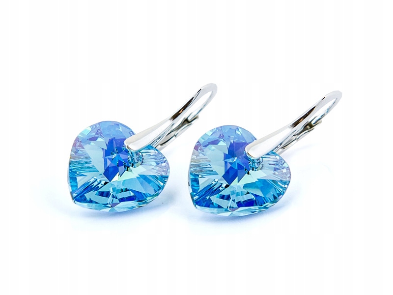 

Srebrne Kolczyki z kr. Swarovski Serca 14 Aqua Ab