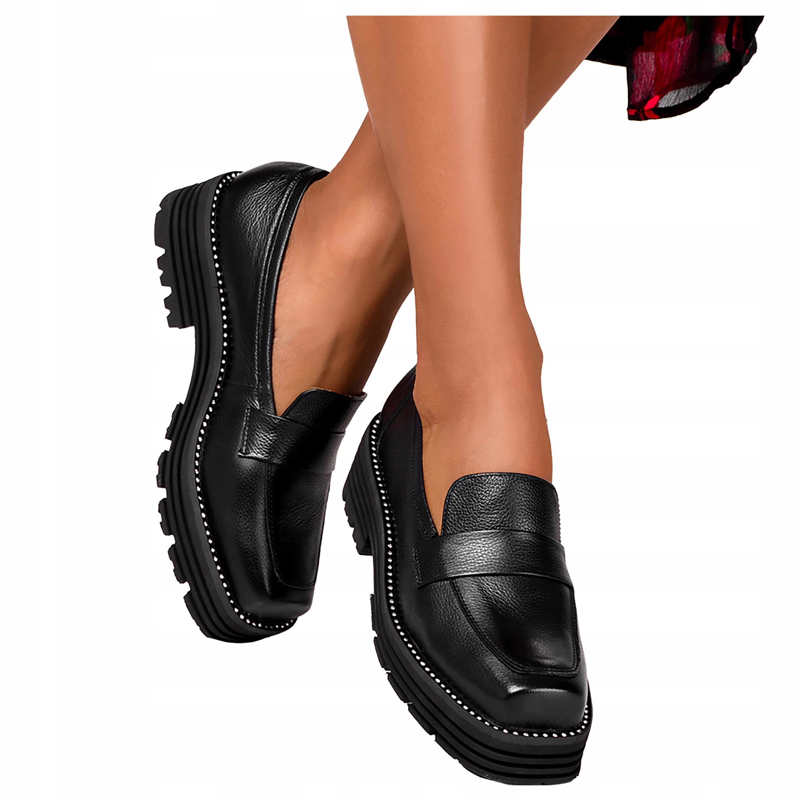 Kožené Dámské Mokasíny Černé Na Platformě Nazouvací Polský Výrobek vel. 40