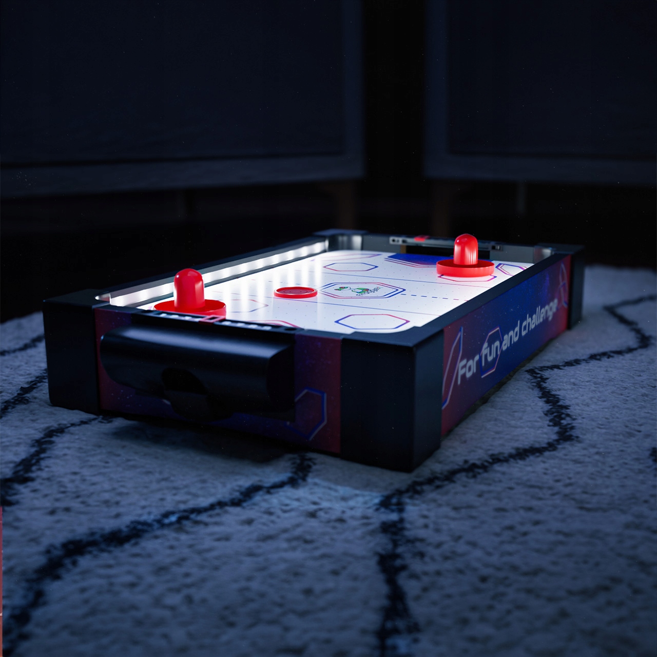 MINI CYMBERGAJ AIR HOCKEY STÓŁ DO GRY OŚWIETLENIE LED + BATERIE 10 szt Kolor dominujący wielokolorowy