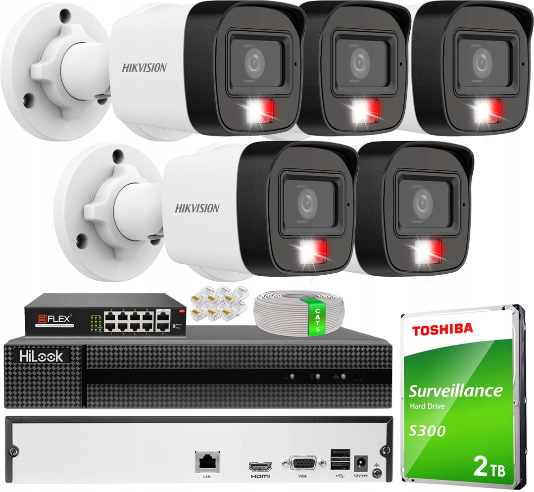 Sada pro monitorování Hikvision 5x Kamera 4MPx 2K+ Hybrid Light Mikrofon