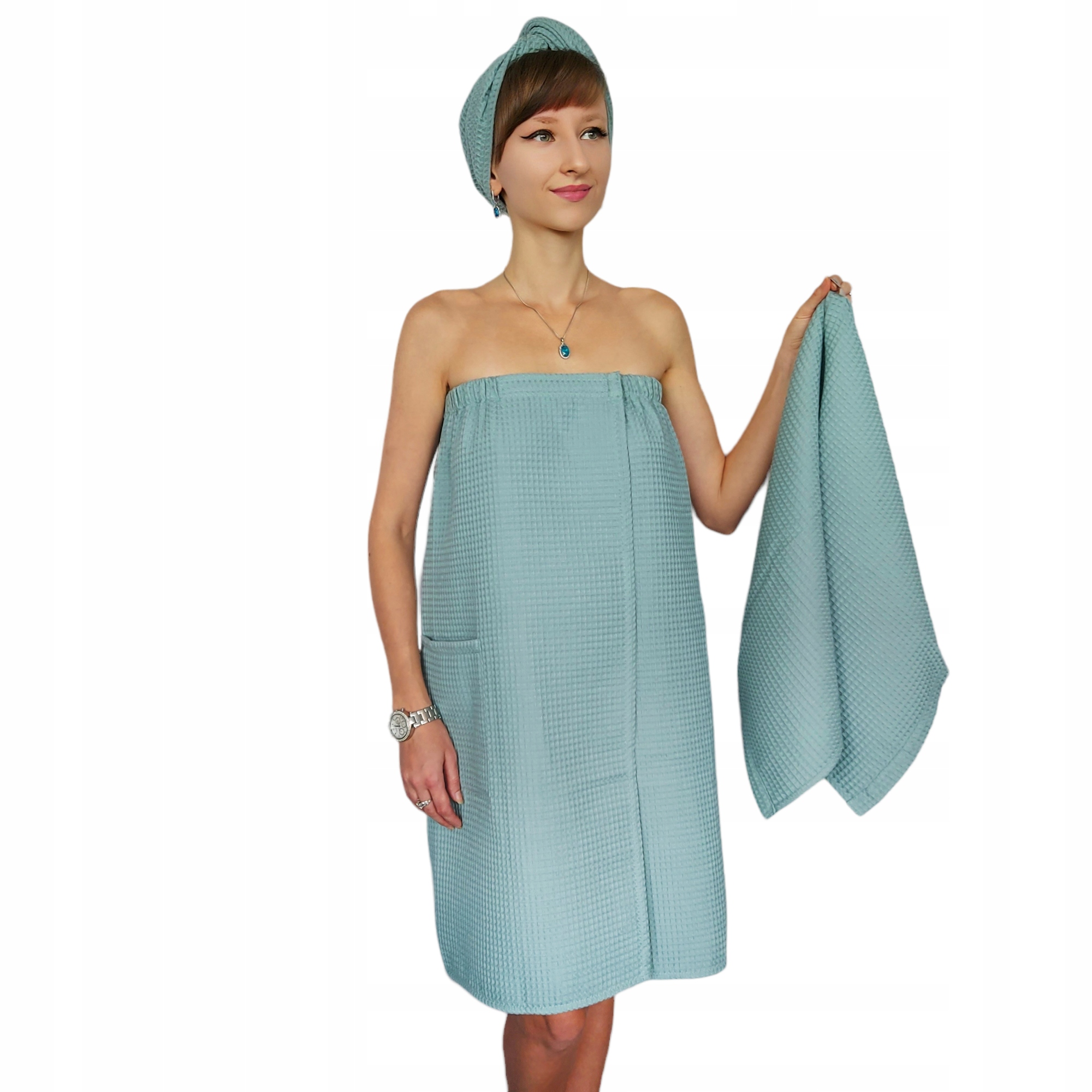 Sada Pareo+Ručník+Turban do sauny Spa do bazénu Tmavá Máta Sm
