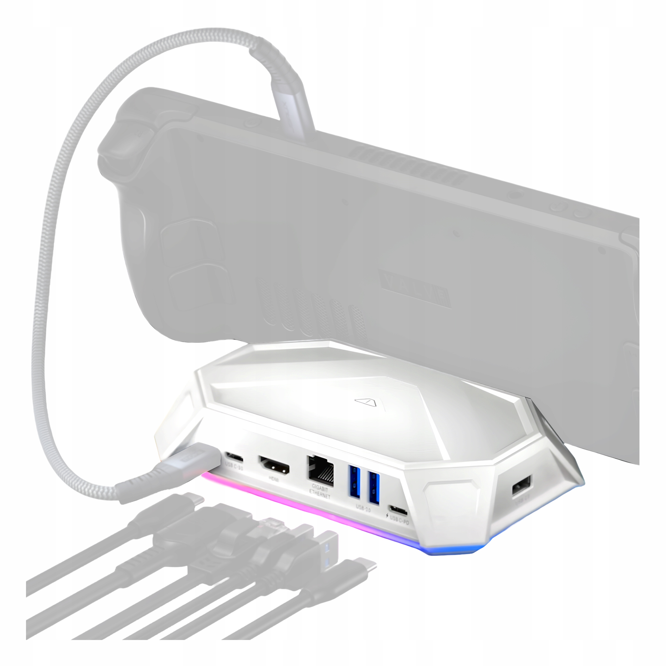 Hub 8v1 Adaptér Usb-c Hdmi Lan Rgb pro konzoli Steam Deck Asus Rog Ally