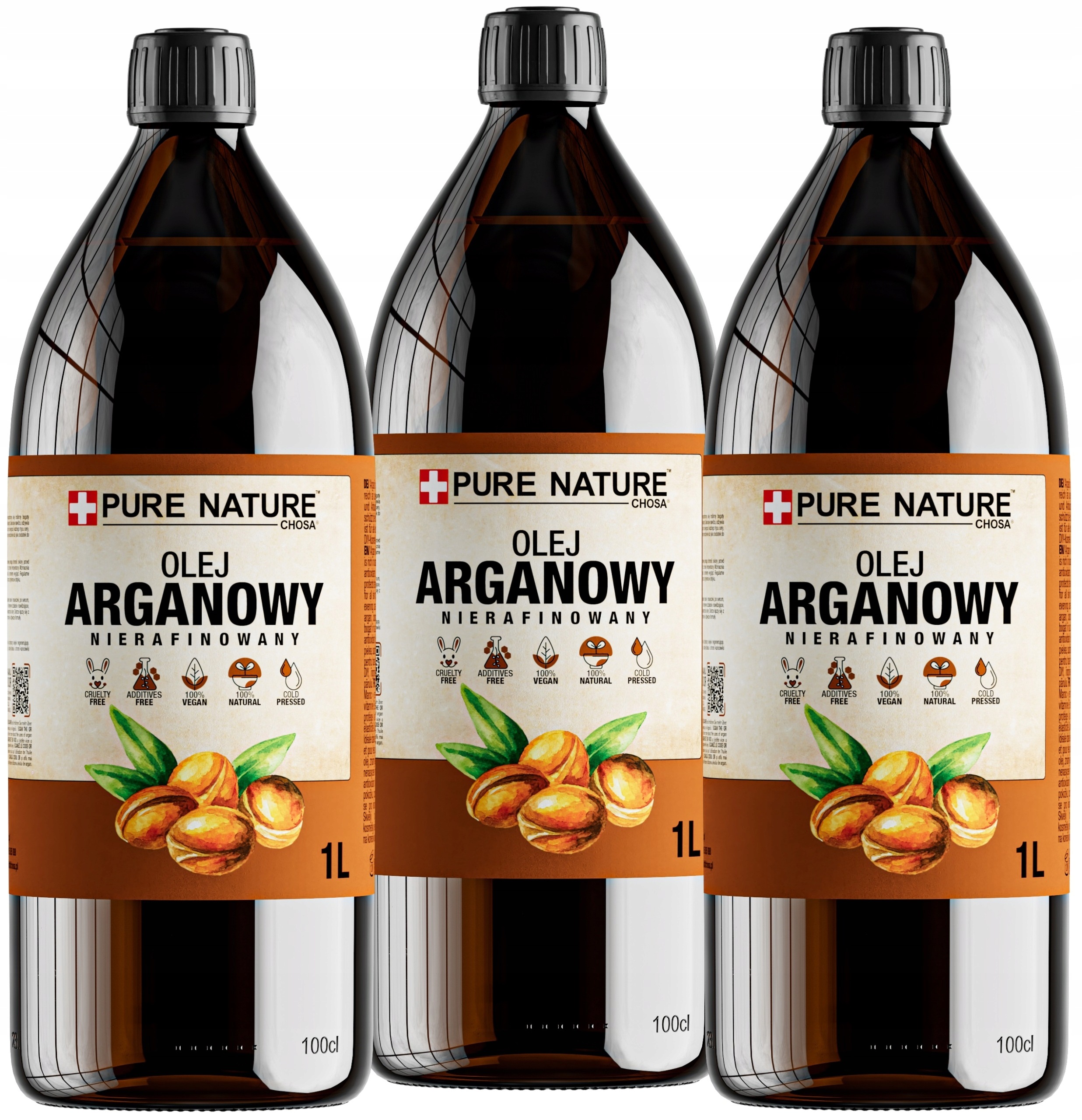 Za studena lisovaný arganový olej na vlasy, masážní vousy Přírodní 3x1L (3L)
