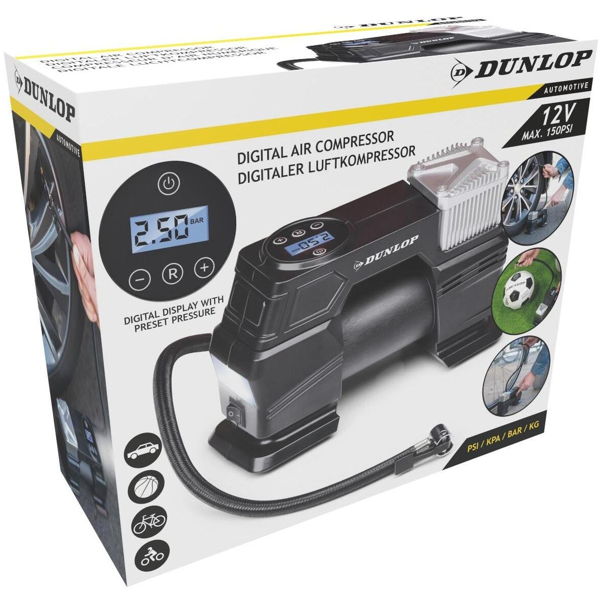 KOMPRESOR SAMOCHODOWY DUNLOP 12V, 150 PSI Z ELEKTRONICZNYM MANOMETREM Marka Dunlop