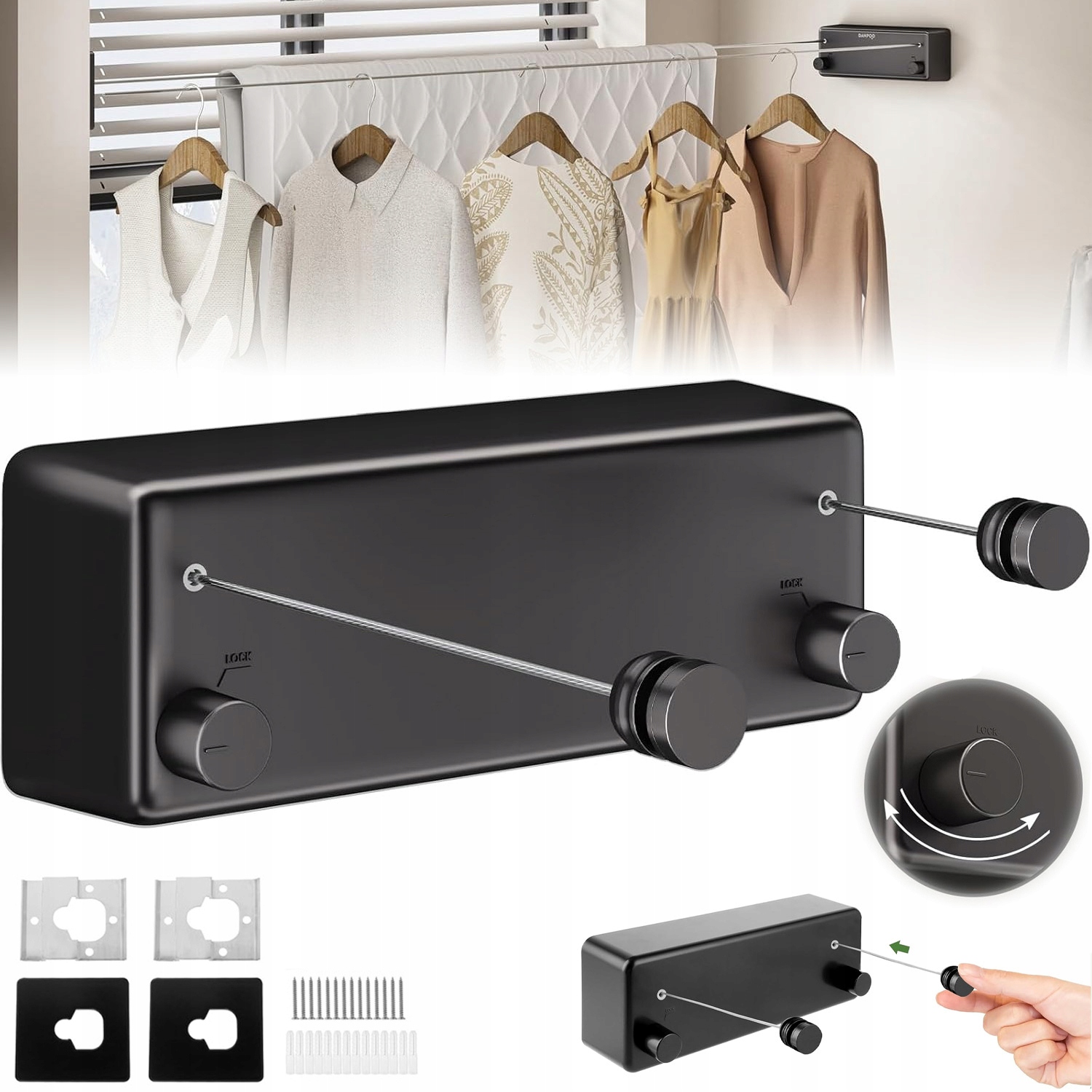 Levně Sušák Nástěnný Šňůrkový Roztahovatelný Balkon Do Koupelny 4,2 M