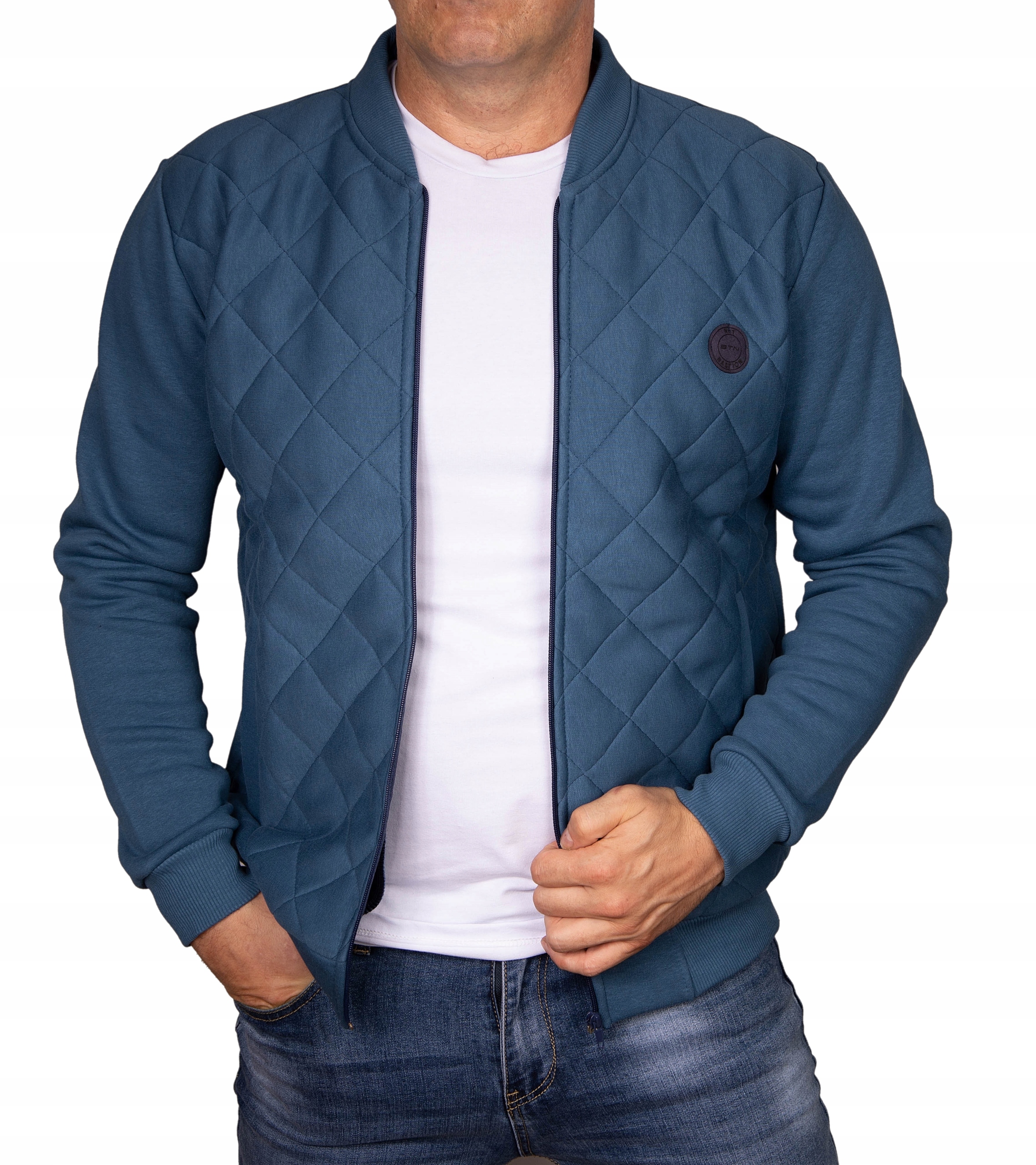 Bluza męska niebieska bomberka pikowana Kurtka XL Kolor niebieski