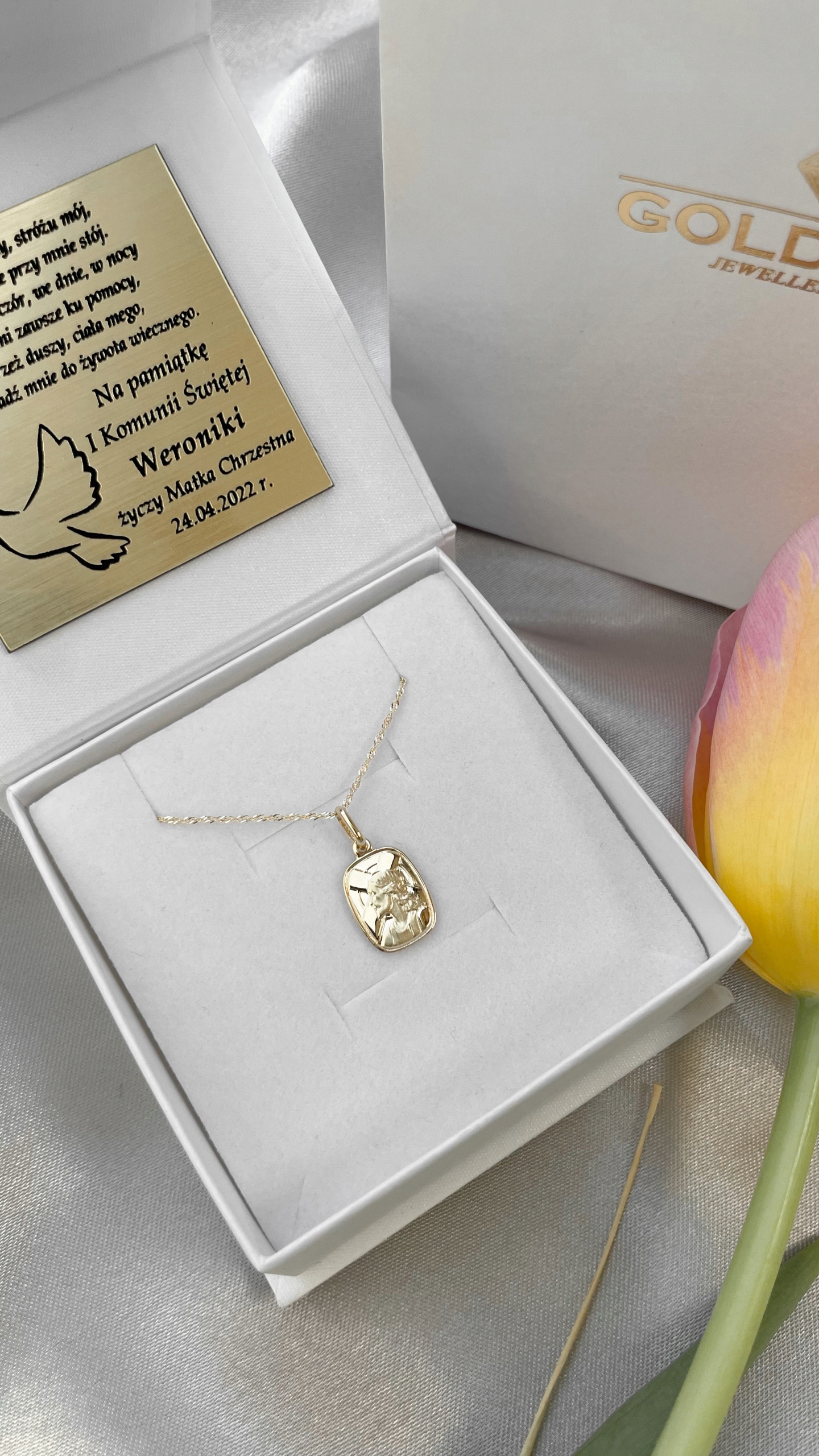 ZŁOTY MEDALIK ŁAŃCUSZEK CHRZEST KOMUNIA ŚWIĘTA 585 Marka Goldmark