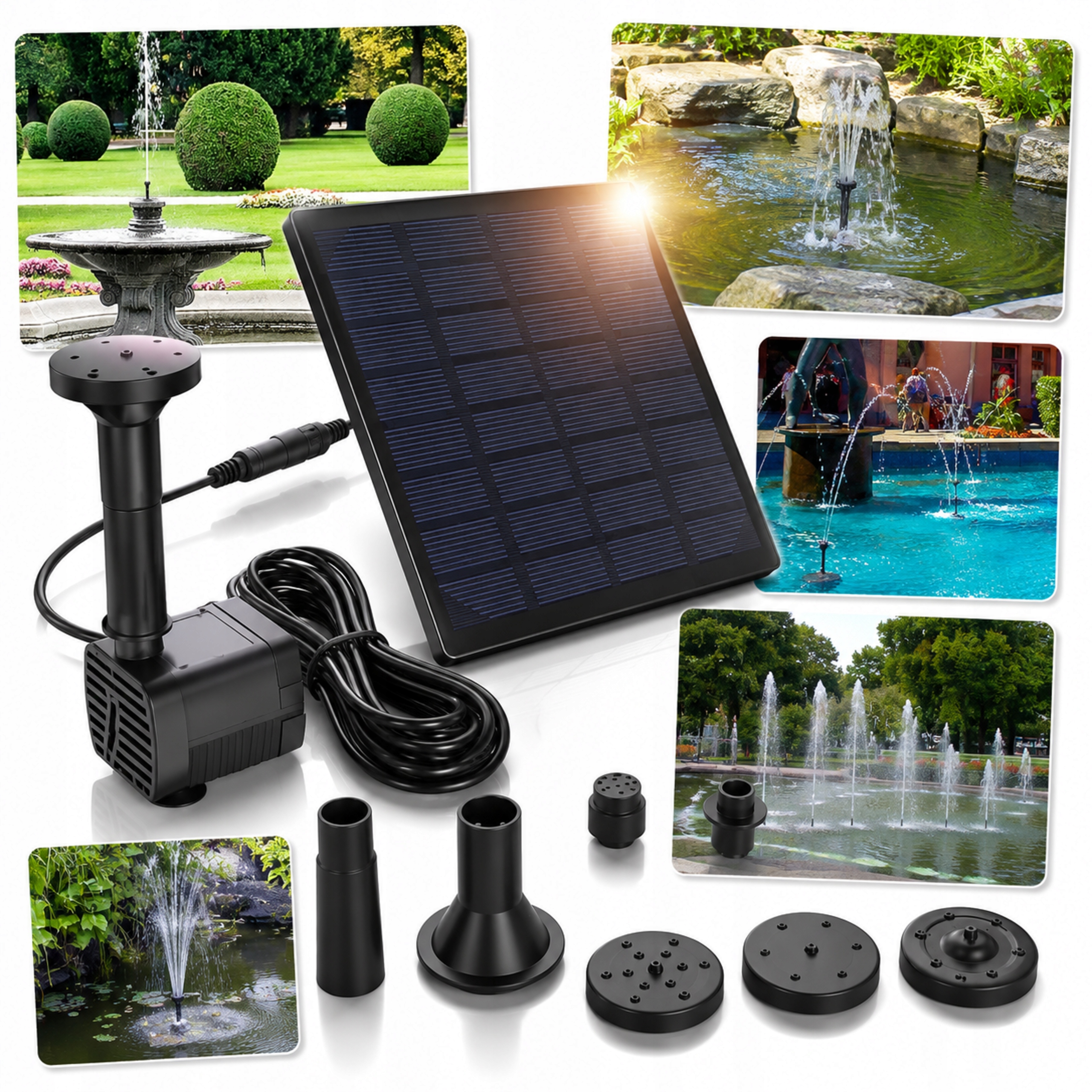 Fontána Solární čerpadlo Zahradní ponorná pumpa 2,5W 180L/h pro rybník