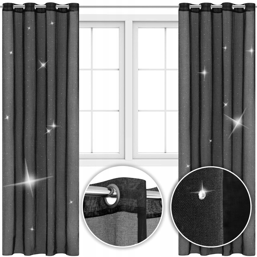 

firana cyrkonie kamienie dżety 140x250 czarna