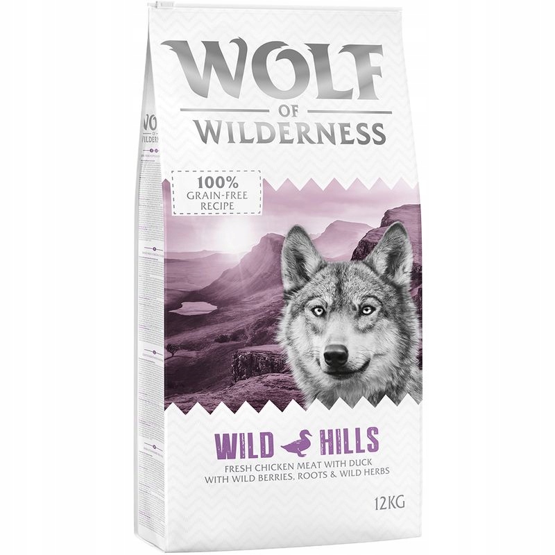 Levně Krmivo pro psy Wolf of Wilderness Adult „Wild Hills“, kachna 12 kg