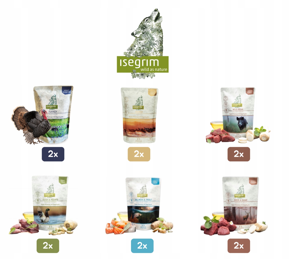 Levně Isegrim Premium mix chutí Vlhké krmivo pro psy Adult 12x410 g