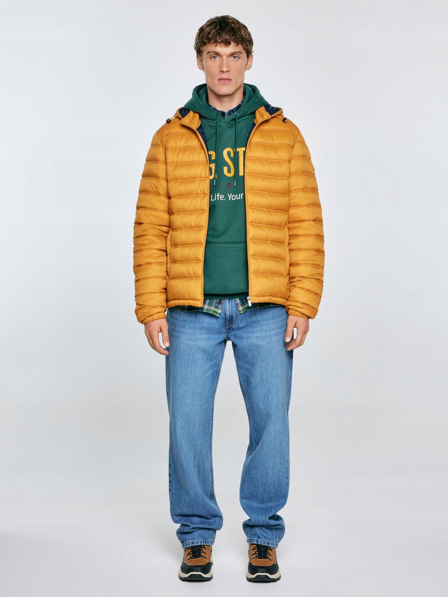 Big Star Pánská prošívaná bunda s kapucí žlutá Acarf 202 S
