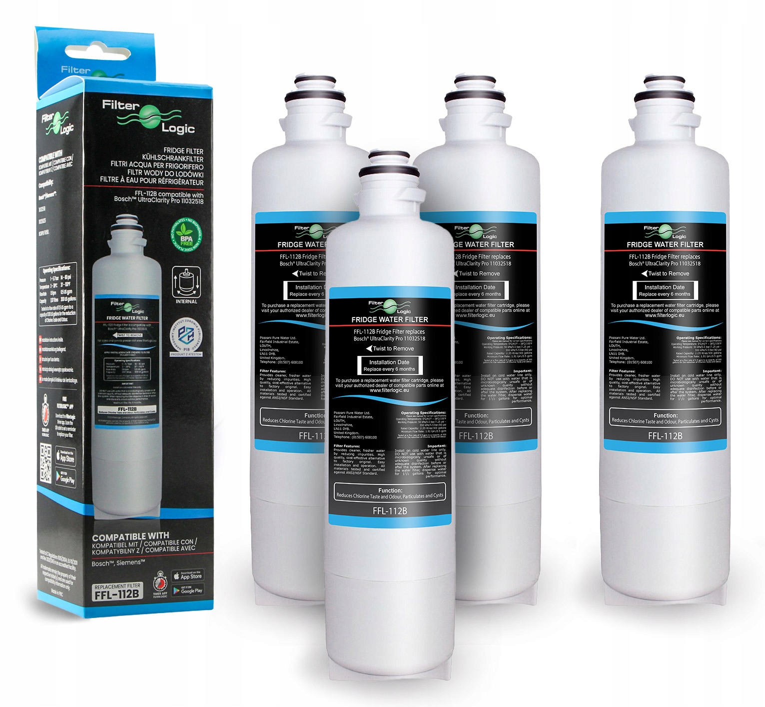 Filtr wkład wody do lodówki FilterLogic FFL-112B 4 szt.