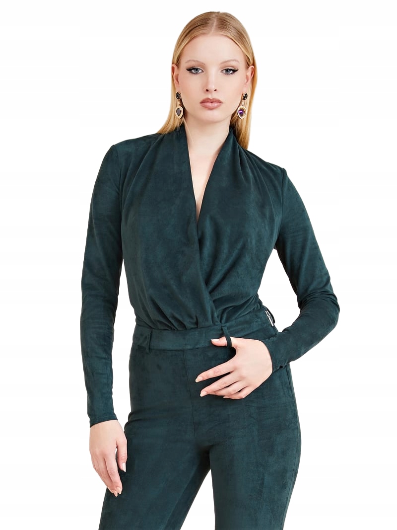 Guess Zelené Body S Hlubokým Výstřihem A Dlouhým Rukávem