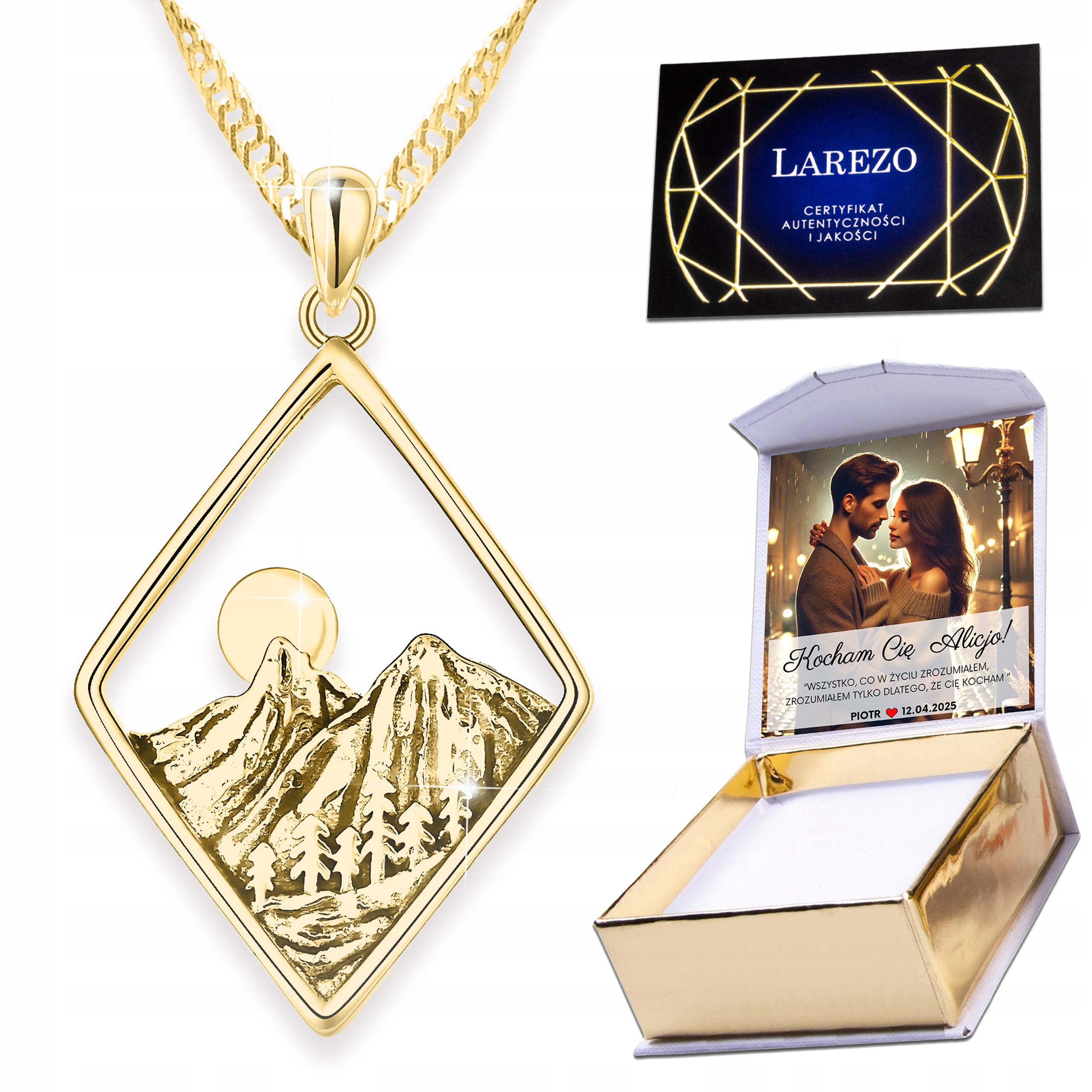 Zlatý náhrdelník 925 Hory Tatry Příroda se Sluncem Zakopané Příroda Potisk