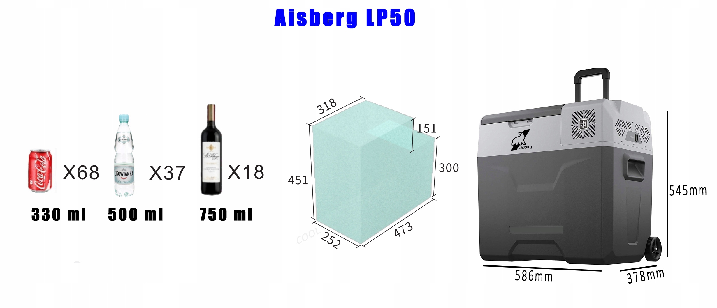 50L lodówka zamrażarka -20°C 12V/24V|230V bluetooth samochodowa sprężarkowa Głębokość produktu 415 cm