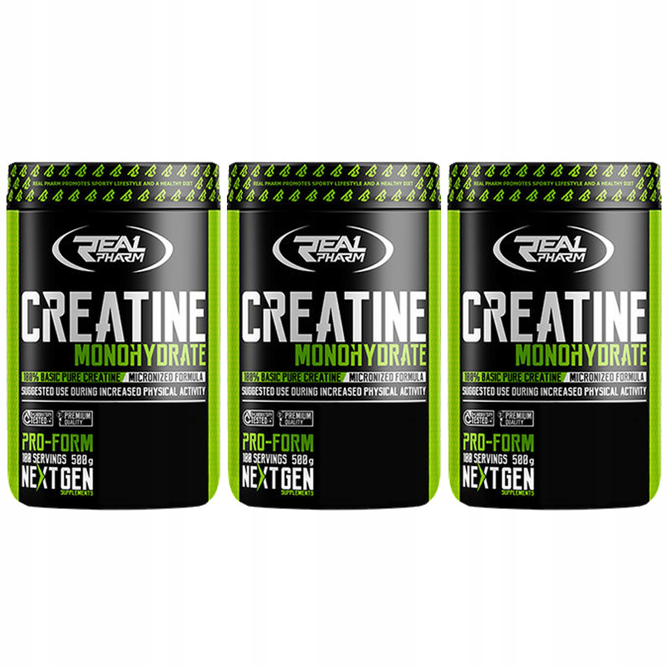 3x Kreatin Monohydrát 500 g Síla Hmotnost Regenerace 100 porcí Real Pharm