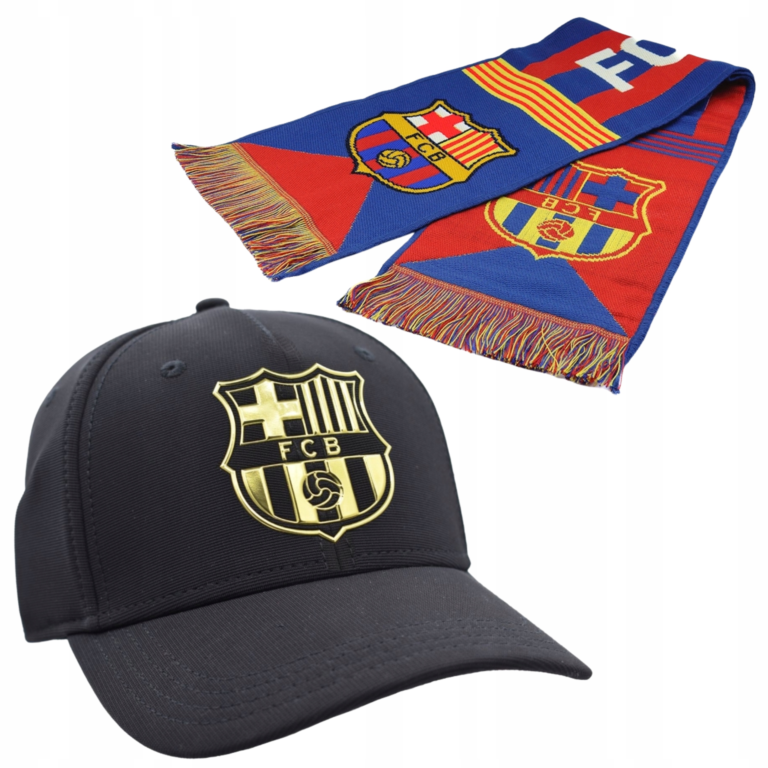 Černá čepice s kšiltem Junior Fc Barcelona a šálou pro fanouška