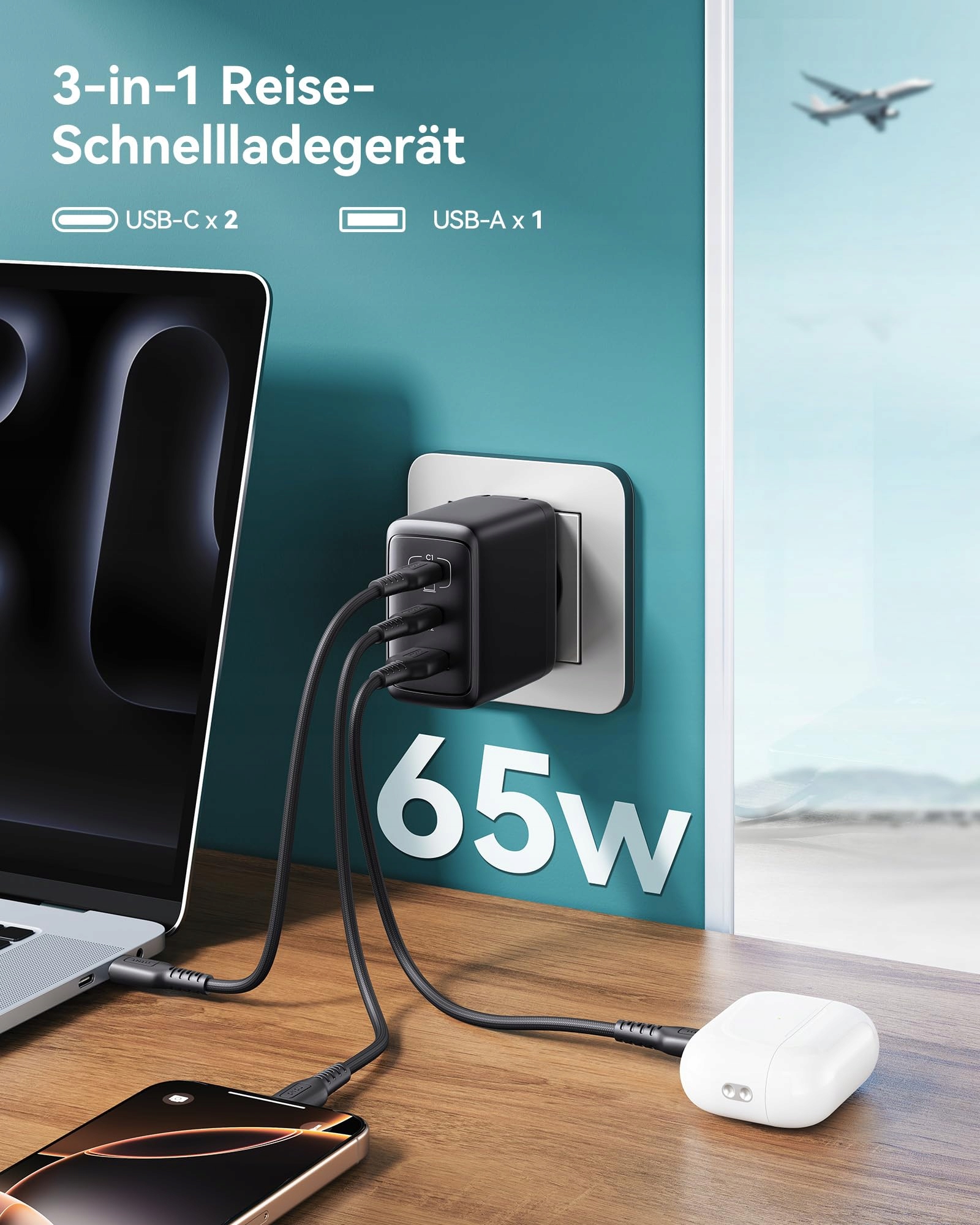 INIU 65W Ładowarka USB C Z Kablem Szybkie Ładowanie iPhone iPad Samsung — miniatura 2