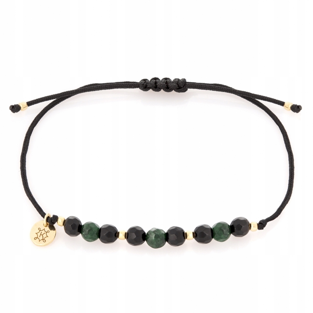 Bransoletka sznurkowa czarna pozłacana Ania Kruk jadeit onyks srebro 925