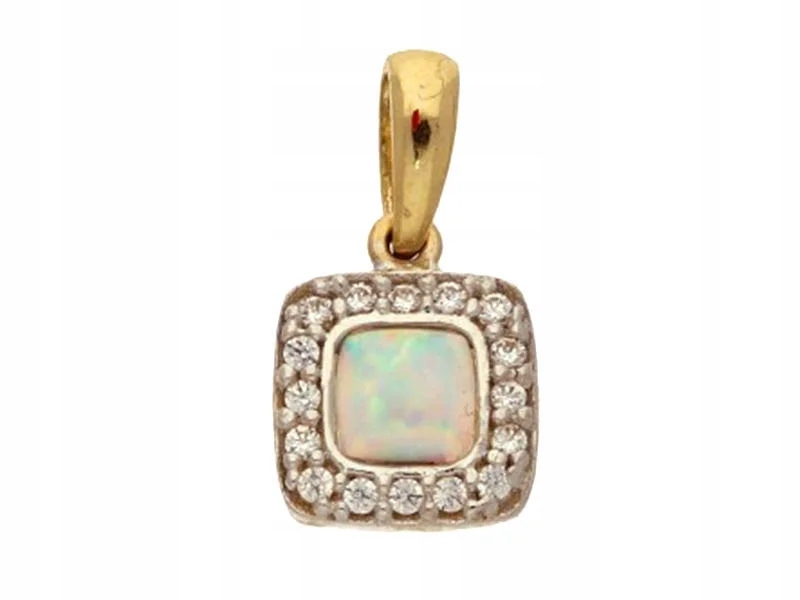 Zlatý přívěsek 585 čtverec opál s zirkony 0,78 g markýza jako dárek