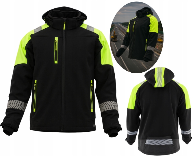 Softshellová Výstražná Voděodolná Reflexní Pracovní Bunda Hi-vis Bozp XXL