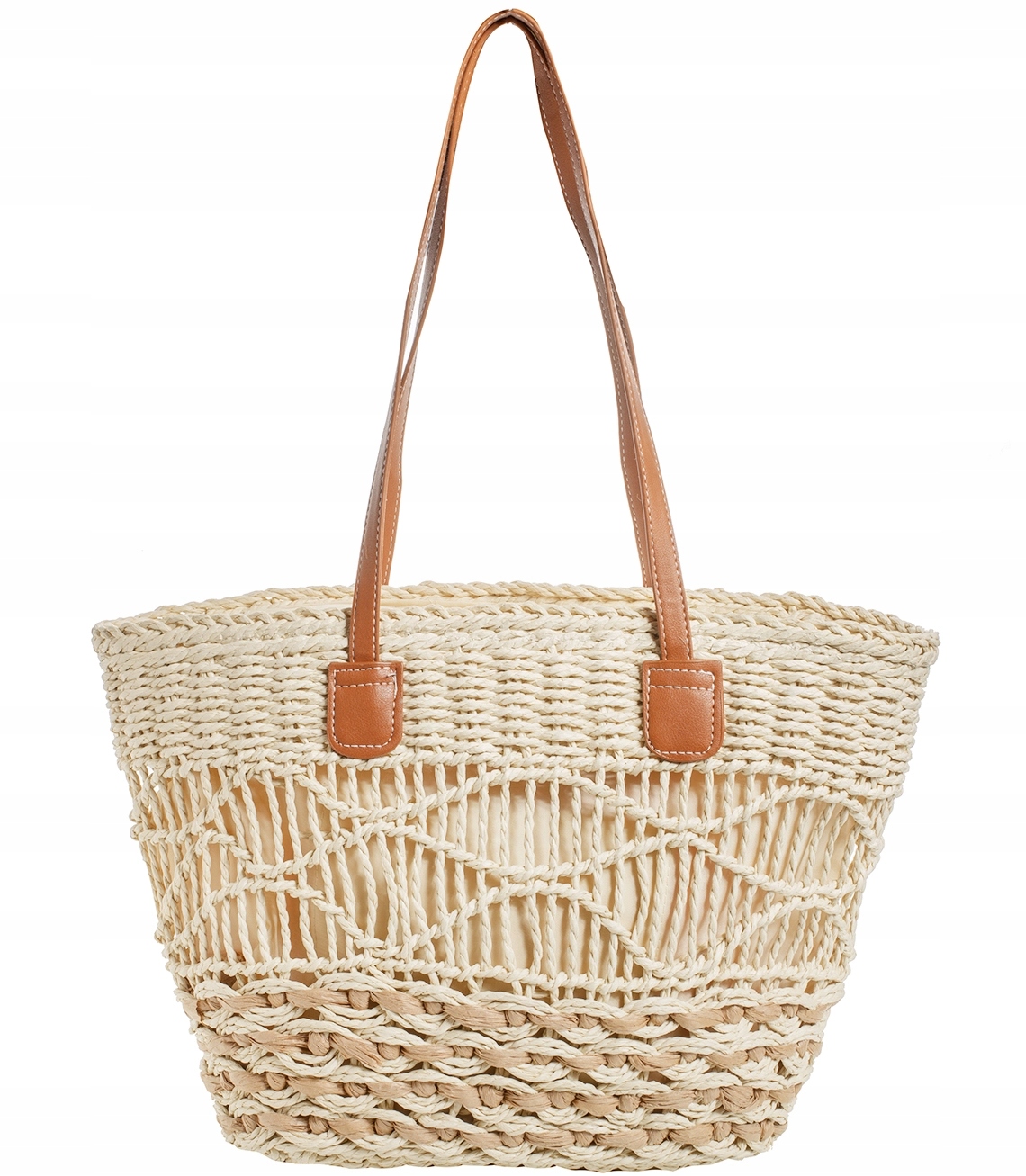 Krásný letní košík v boho stylu, zdobený pleteným vzorem, prostorný