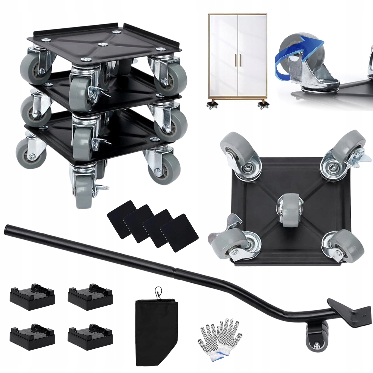 Otočné Válečky Do 700 Kg 4KS Pro Přepravu Nábytku S Rukavicemi