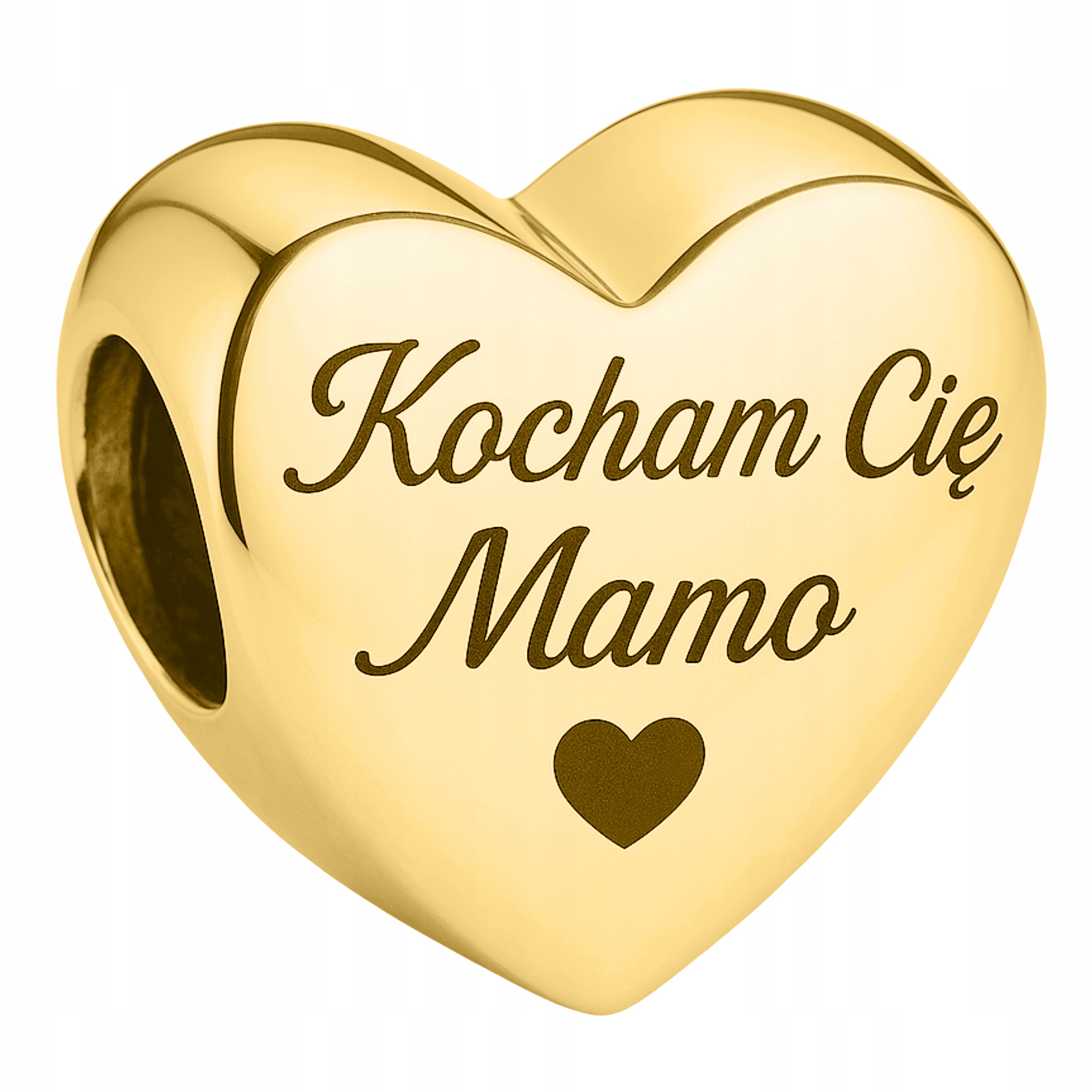 Zlatý Charms Srdce s gravírováním Miluji tě, mami, Srdíčko Gravírování Stříbro 925