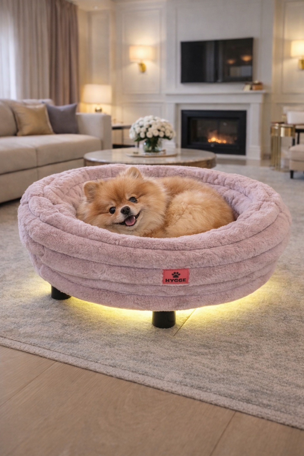 Premium pelíšek pro psa kočku 50 cm Led dálkové ovládání měkké, útulné