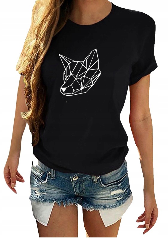 T-SHIRT KOSZULKA DAMSKA Z NADRUKIEM WILK L